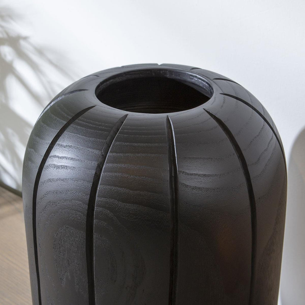 Modern Black Wooden Decorative Vase D28cm H39cm
