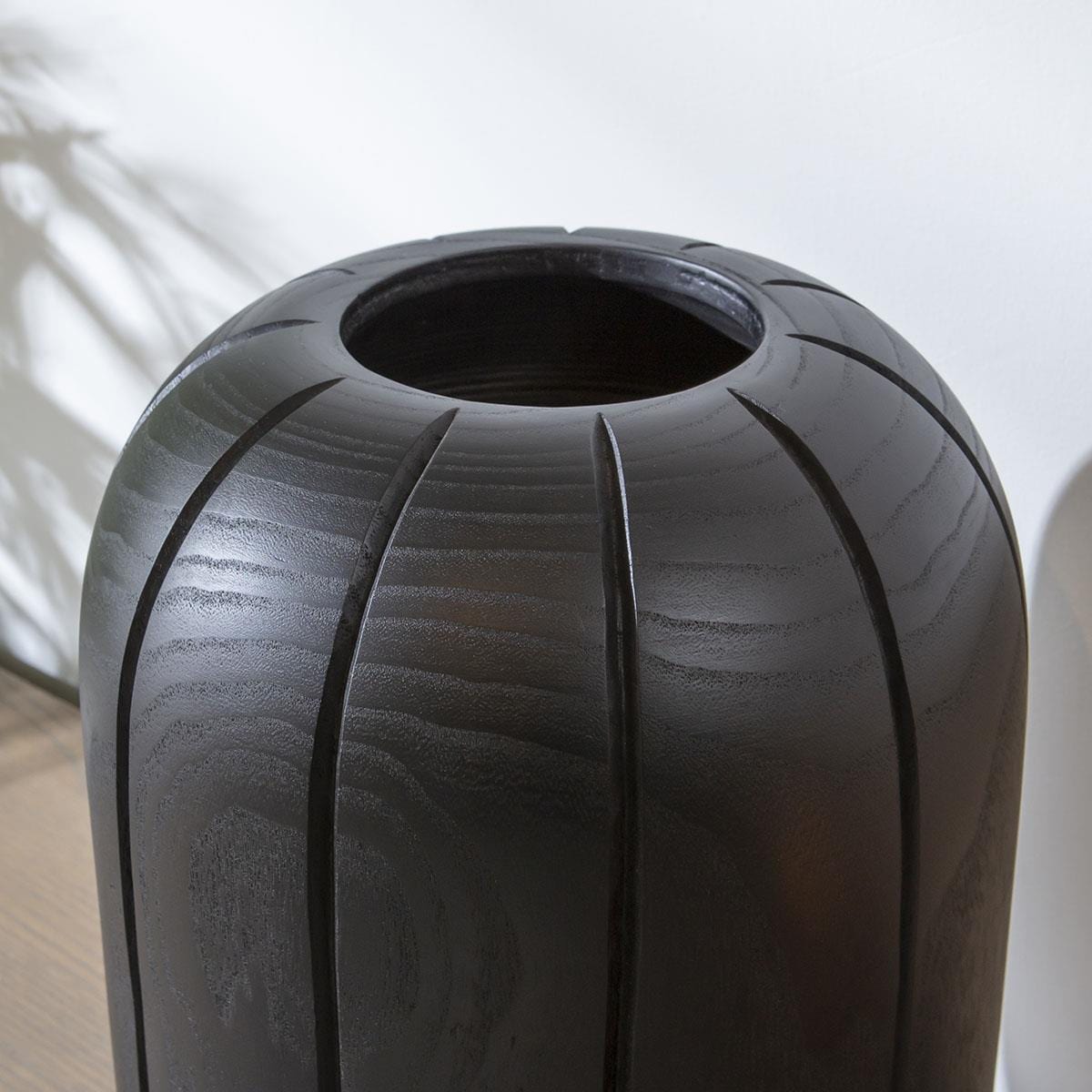 Modern Black Wooden Decorative Vase D28cm H39cm