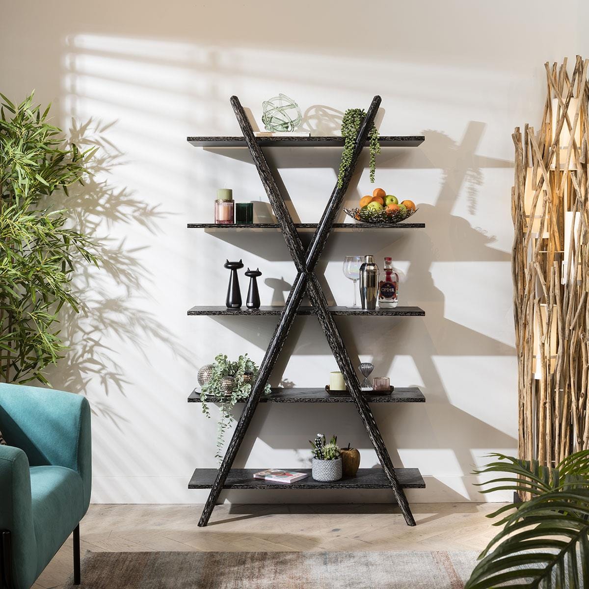 Brunel Bookshelf Shelving Unit Antique Black 100x180cm