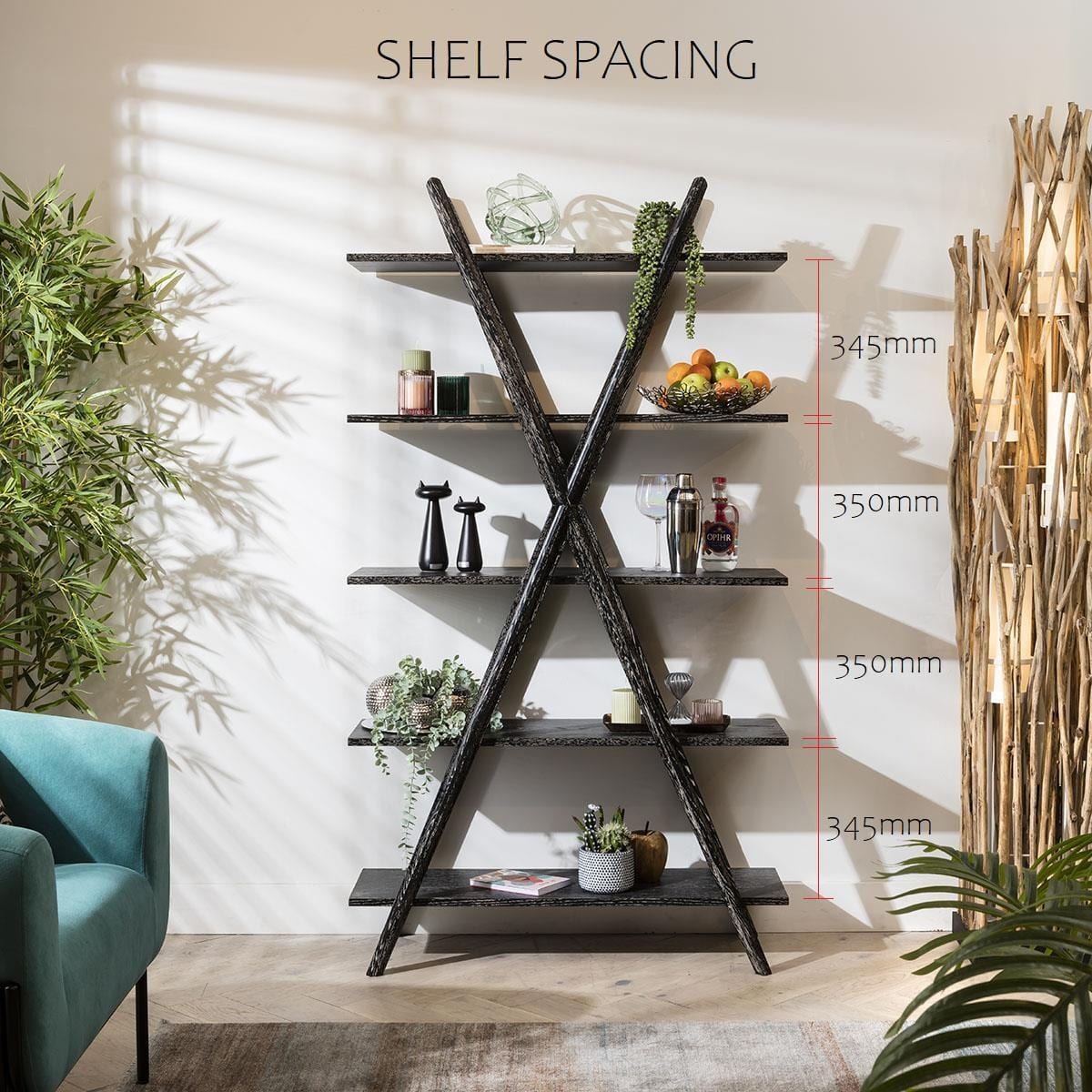 Brunel Bookshelf Shelving Unit Antique Black 100x180cm