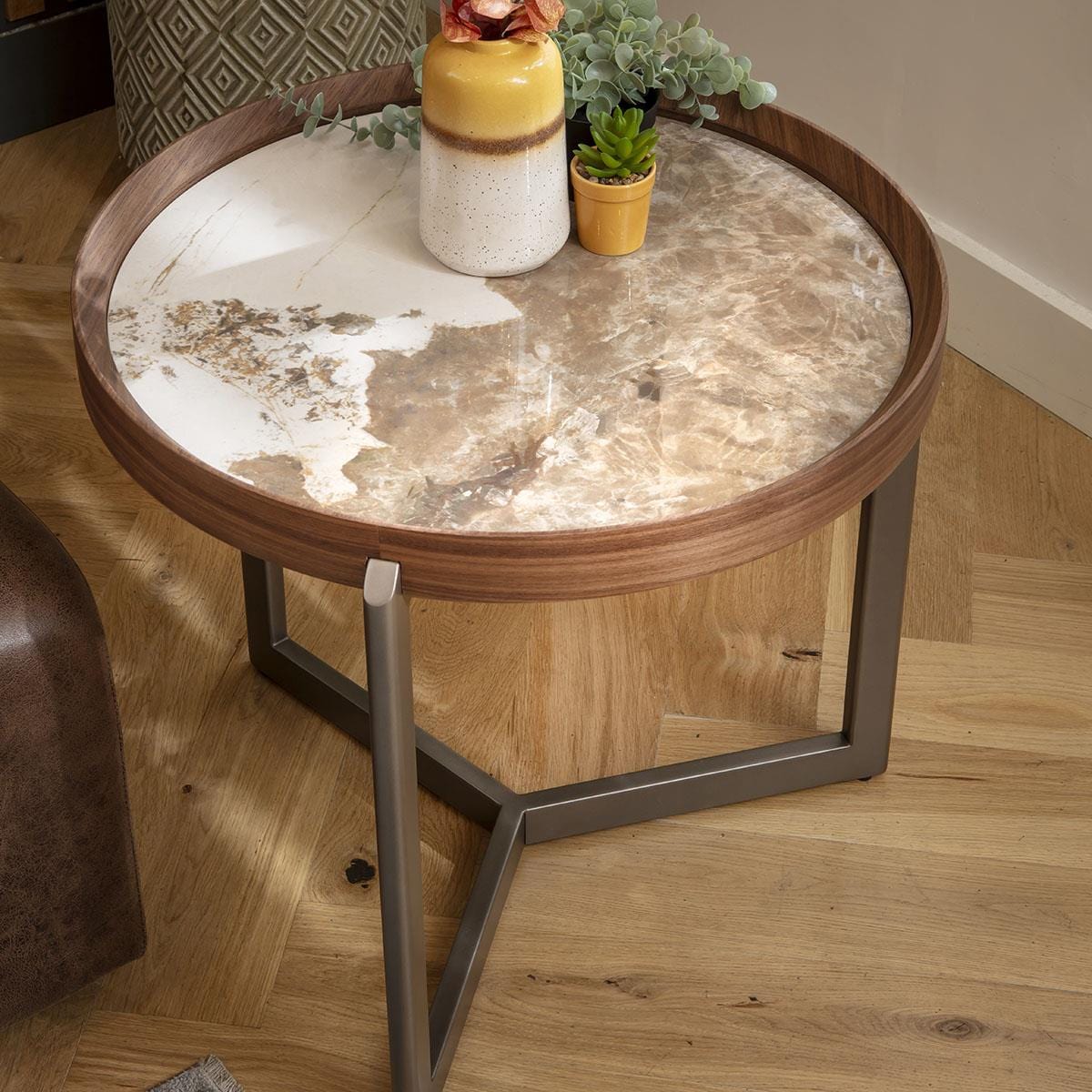 Quincy Ceramic Round Side Table White Marble Effect 60cm