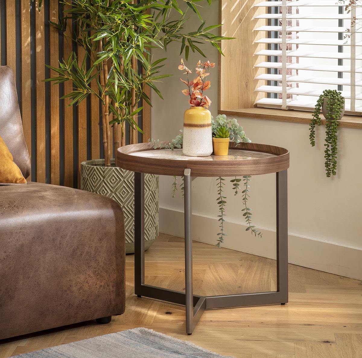 Quincy Ceramic Round Side Table White Marble Effect 60cm