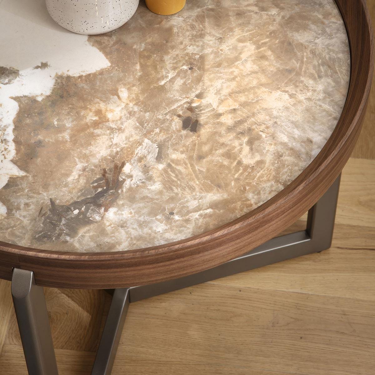 Quincy Ceramic Round Side Table White Marble Effect 60cm