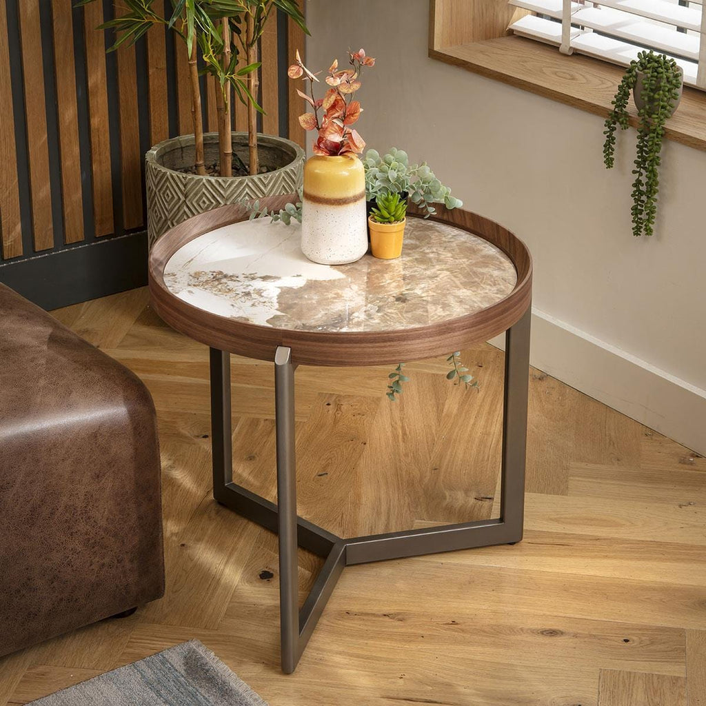 Quincy Ceramic Round Side Table White Marble Effect 60cm