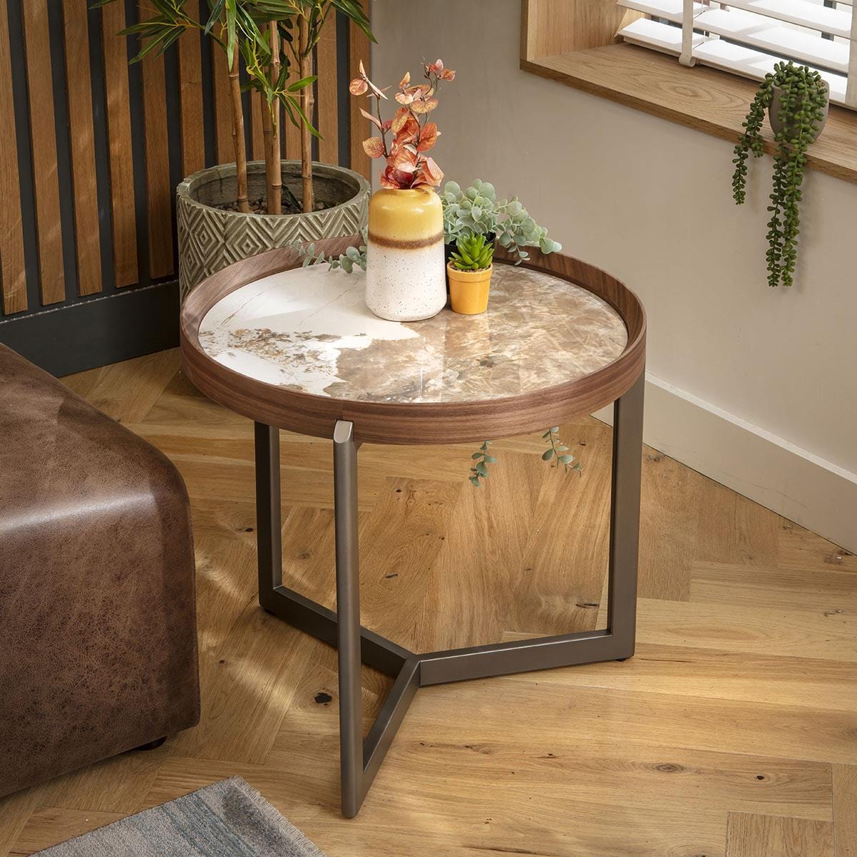 Quincy Ceramic Round Side Table White Marble Effect 60cm