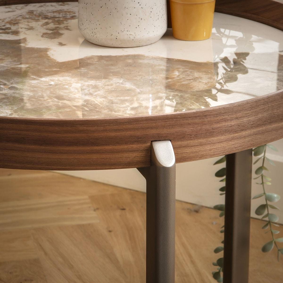 Quincy Ceramic Round Side Table White Marble Effect 60cm