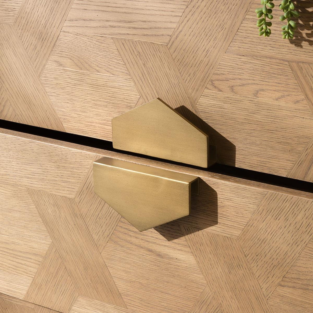 Hemingway Chest Of Drawers Dresser Oak & Gold Brown Tallboy 90cm wide