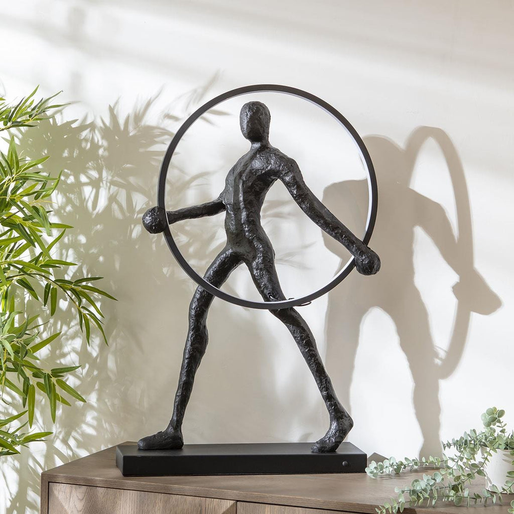 Sculpt Circle Black Resin Large LED Table Lamp 50x92cm