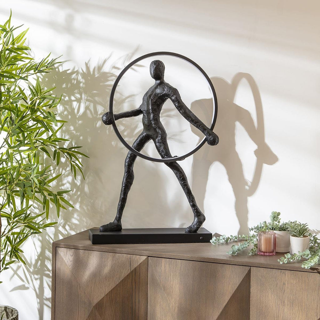 Sculpt Circle Black Resin Large LED Table Lamp 50x92cm