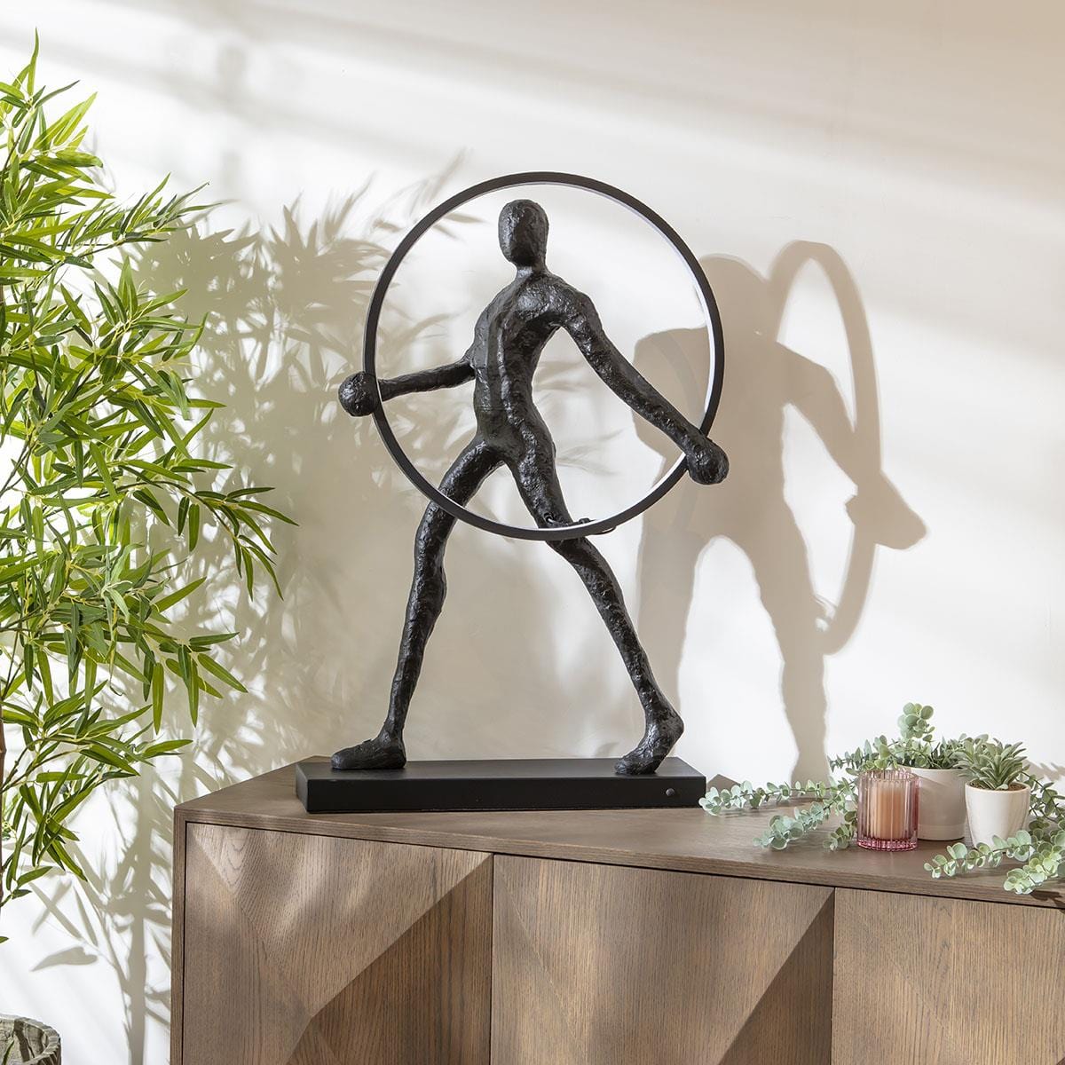 Sculpt Circle Black Resin Large LED Table Lamp 50x92cm