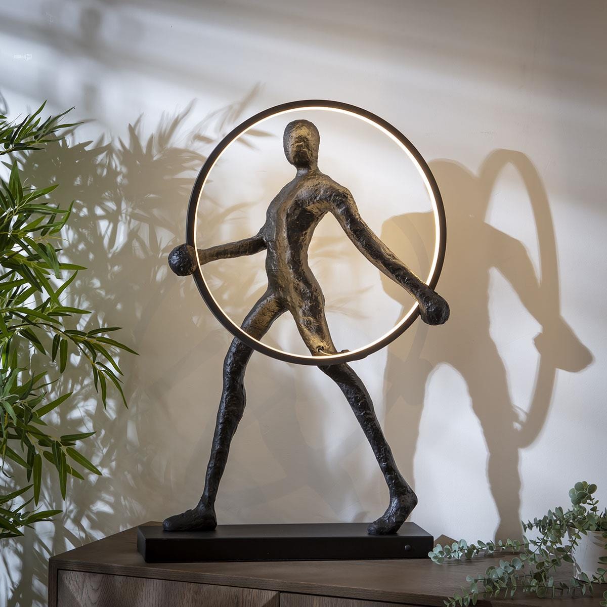 Sculpt Circle Black Resin Large LED Table Lamp 50x92cm