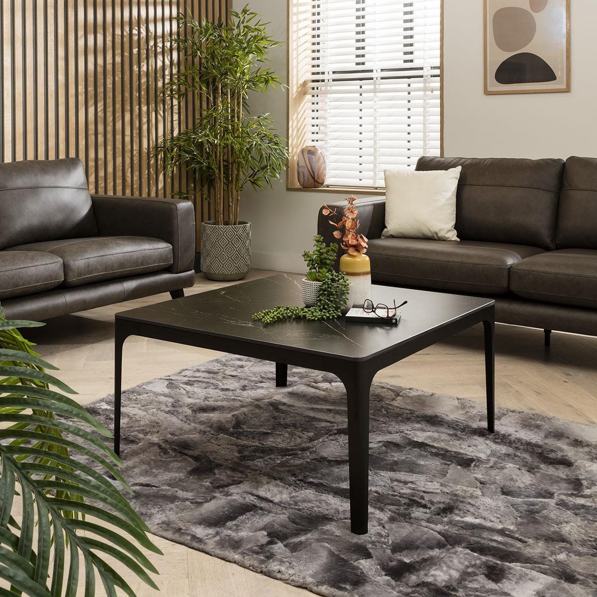 Modern Coffee Table 100cm Square Premium Black Ceramic Top & Metal Frame