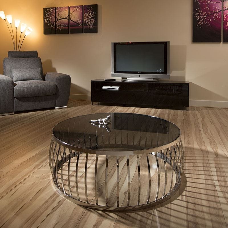 Modern Designer Large Round Coffee Table Glass Top Stainless Steel 165