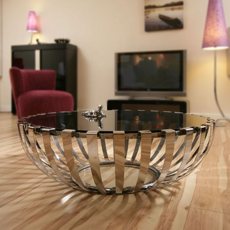 Modern Designer Large Round Coffee Table Glass Top Stainless Steel 184