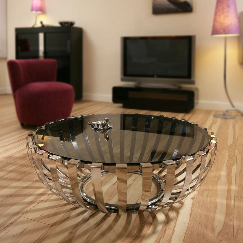 Modern Designer Large Round Coffee Table Glass Top Stainless Steel 184