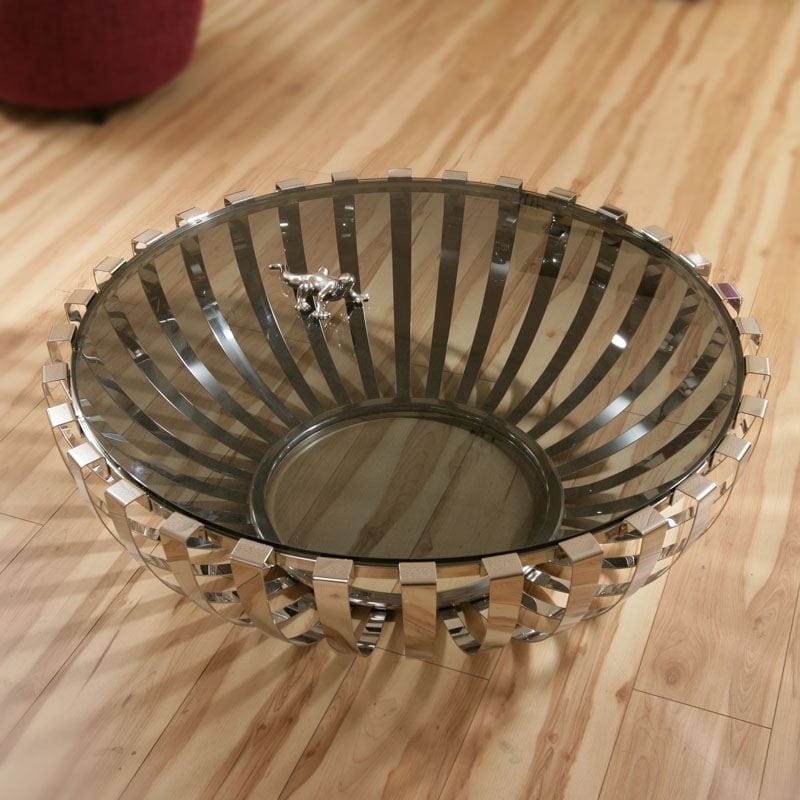 Modern Designer Large Round Coffee Table Glass Top Stainless Steel 184
