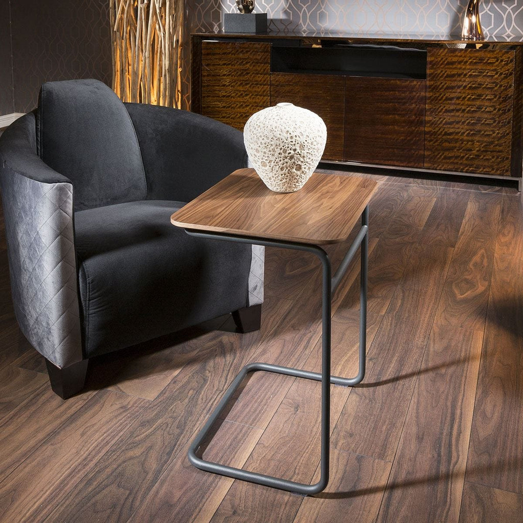 Modern Designer Square End / Side Table Walnut Dark Grey Steel Frame