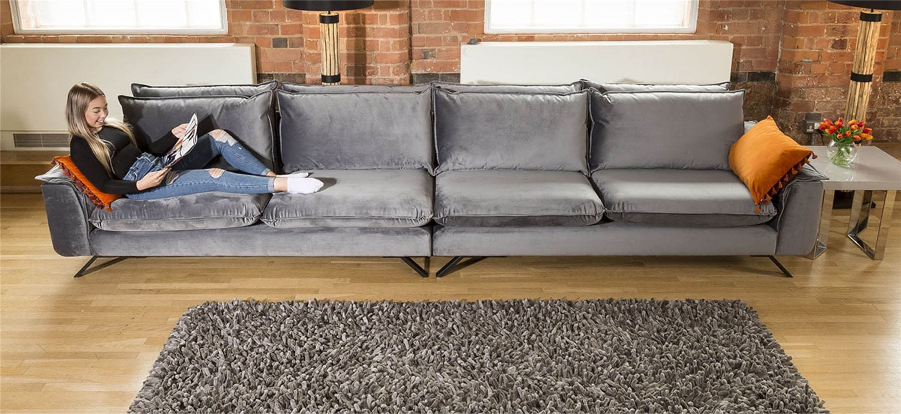 Ellie Range Extra Large 4 Seater Modular Straight Sofa Many Fabrics 4.1m