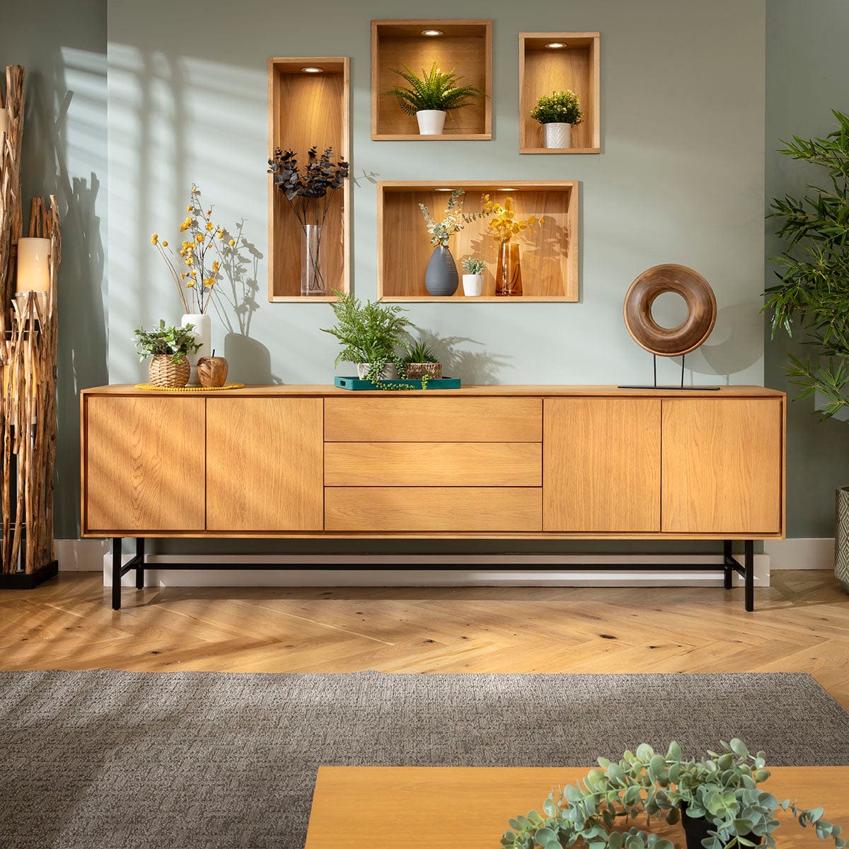 Grado Extra Large Sideboard Cabinet Buffet Light Oak Wood Veneer 240cm