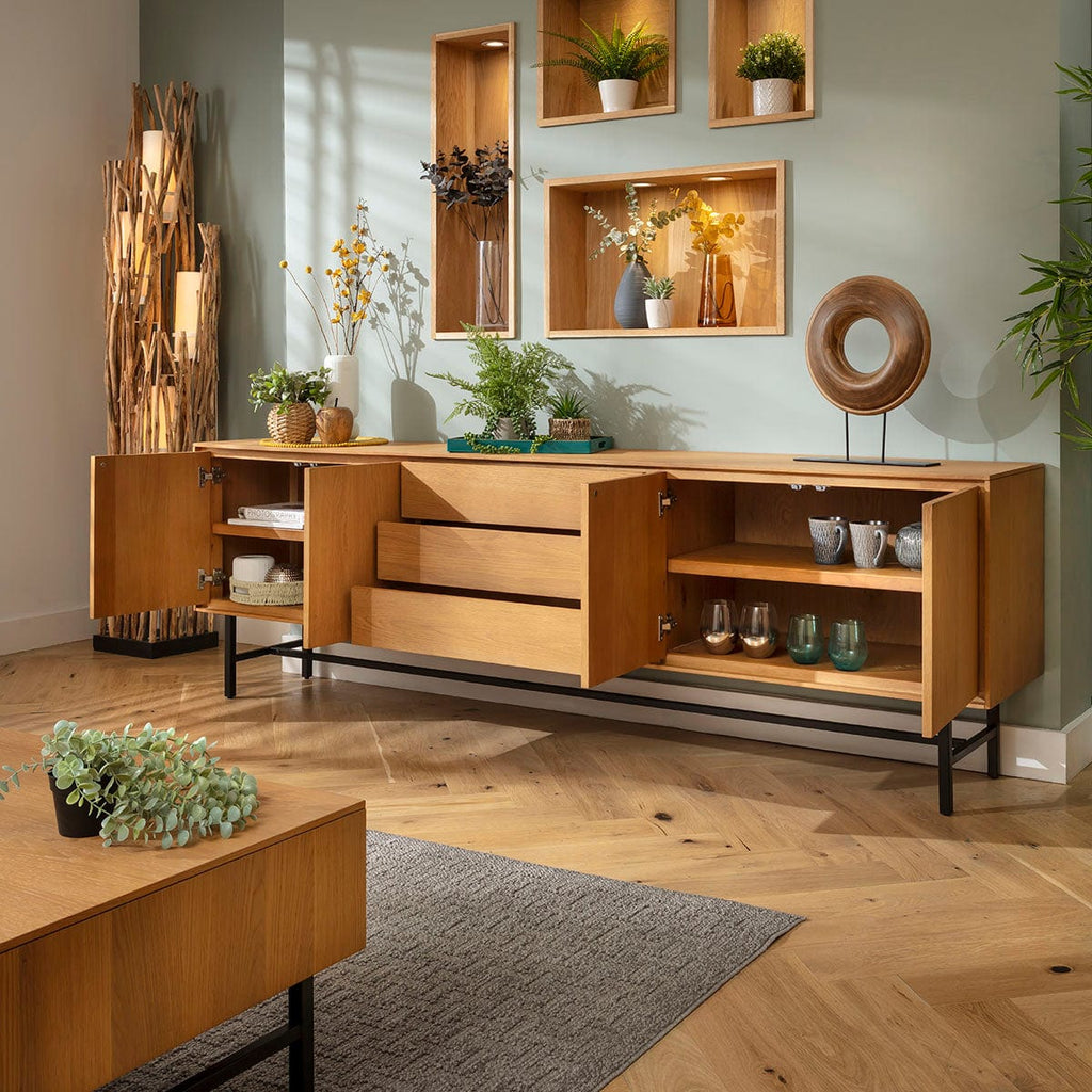 Grado Extra Large Sideboard Cabinet Buffet Light Oak Wood Veneer 240cm