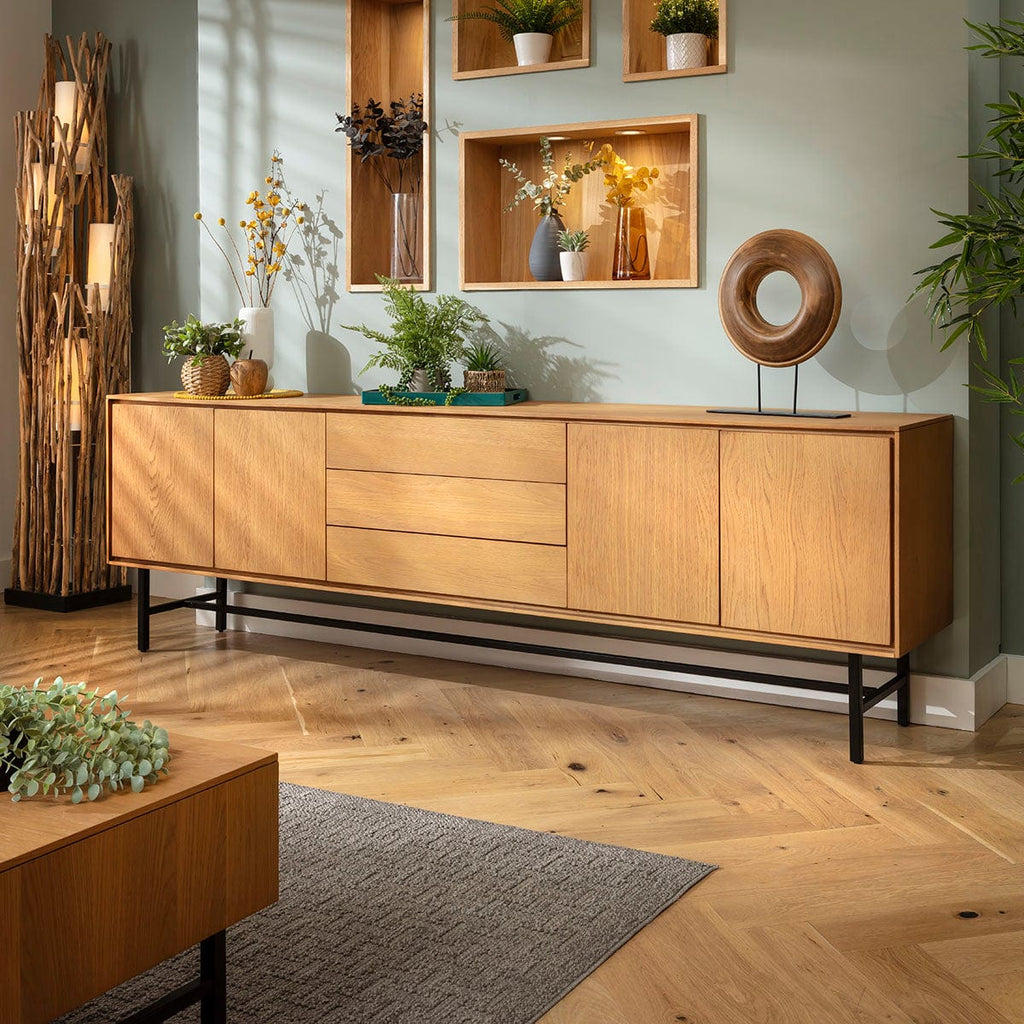Grado Extra Large Sideboard Cabinet Buffet Light Oak Wood Veneer 240cm