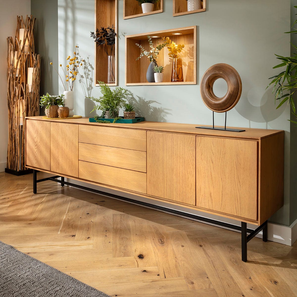 Grado Extra Large Sideboard Cabinet Buffet Light Oak Wood Veneer 240cm