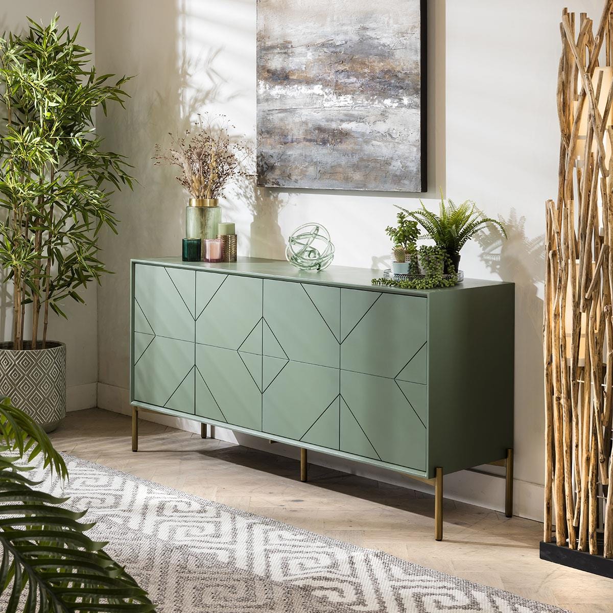Galen 4 Door Geometric Sideboard Buffet Green 165cm