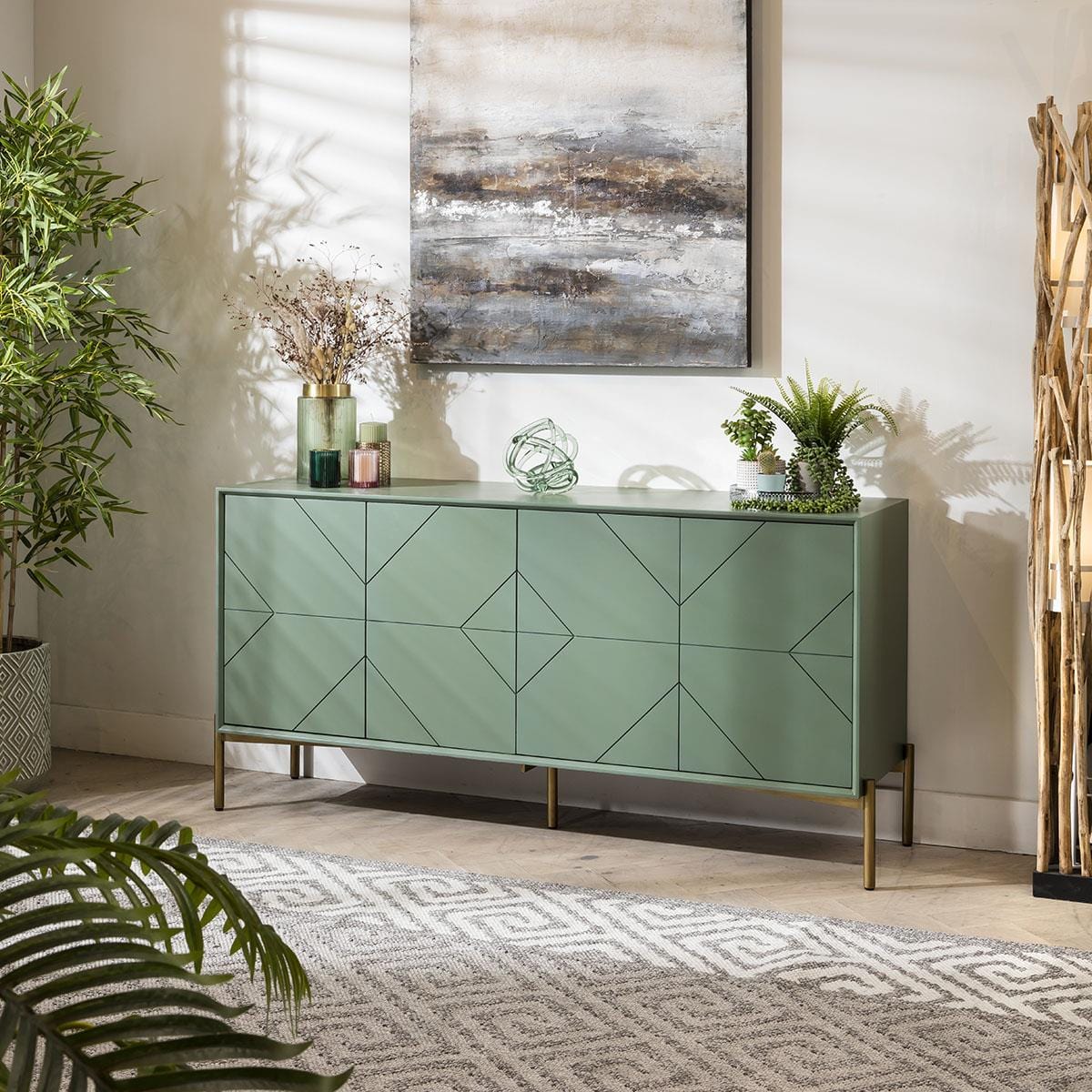 Galen 4 Door Geometric Sideboard Buffet Green 165cm