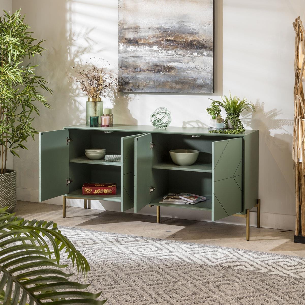 Galen 4 Door Geometric Sideboard Buffet Green 165cm
