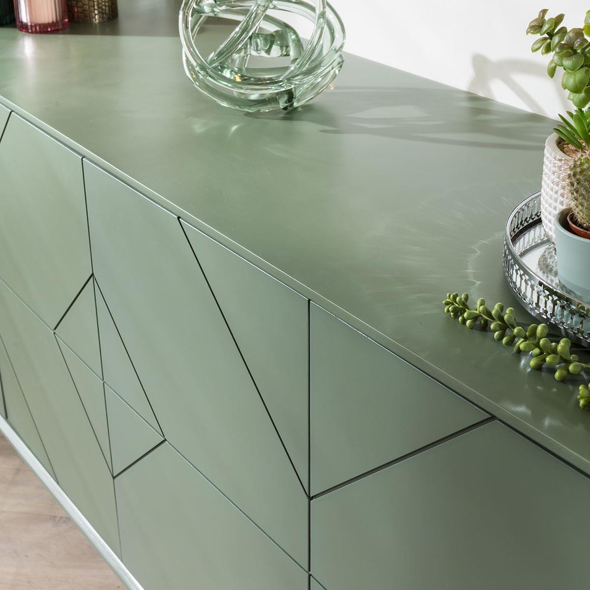 Galen 4 Door Geometric Sideboard Buffet Green 165cm