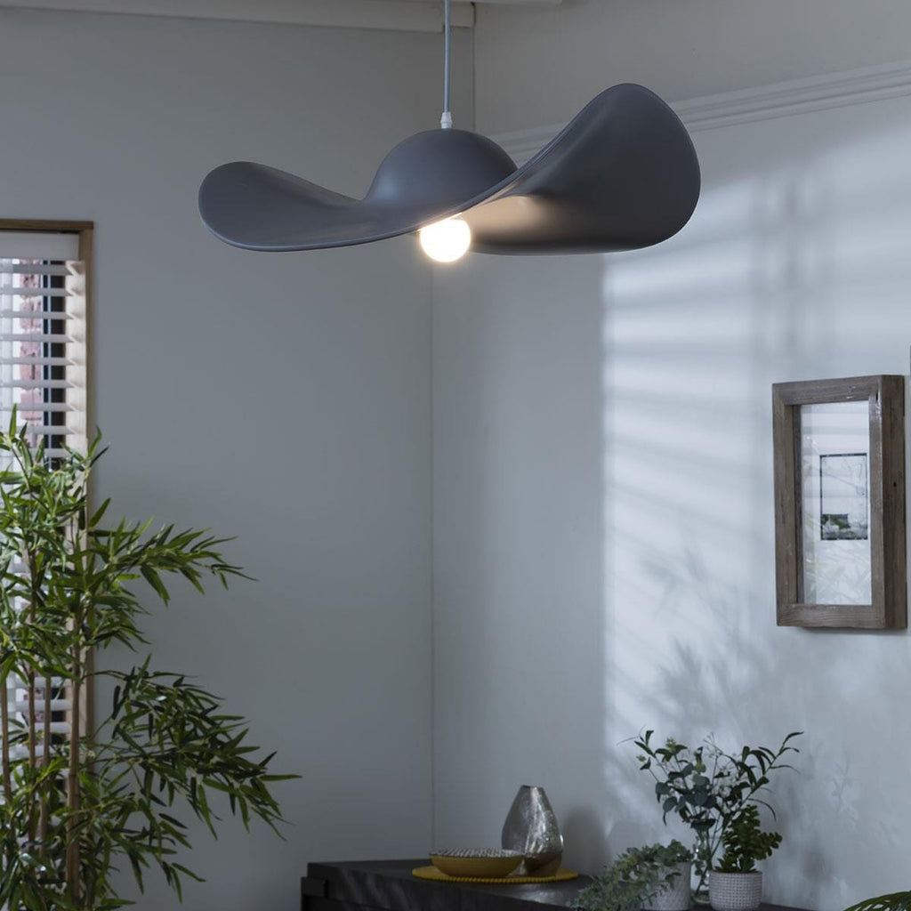 Modern Grey Hat Ceiling Pendant Light Fitting - Unique Lady Hat Design 60cm