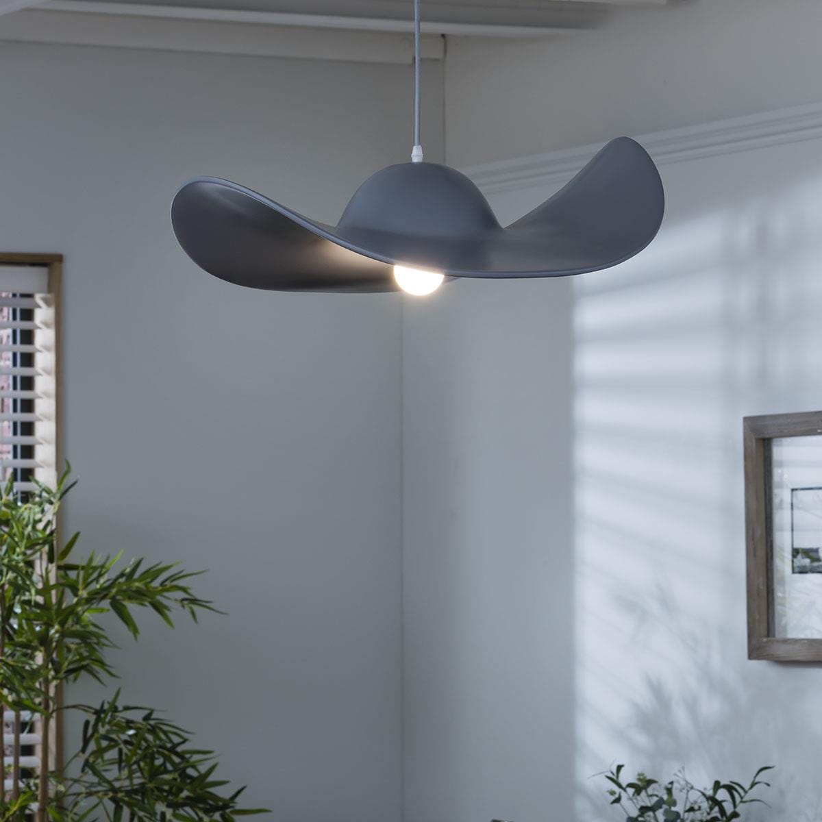 Modern Grey Hat Ceiling Pendant Light Fitting - Unique Lady Hat Design 60cm