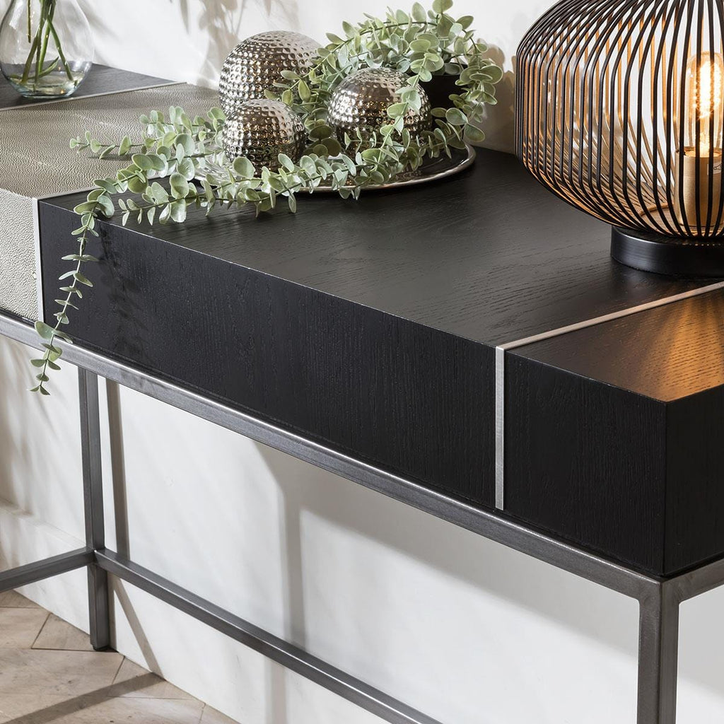 Shagreen Console Hallway Table Black Oak 140cm