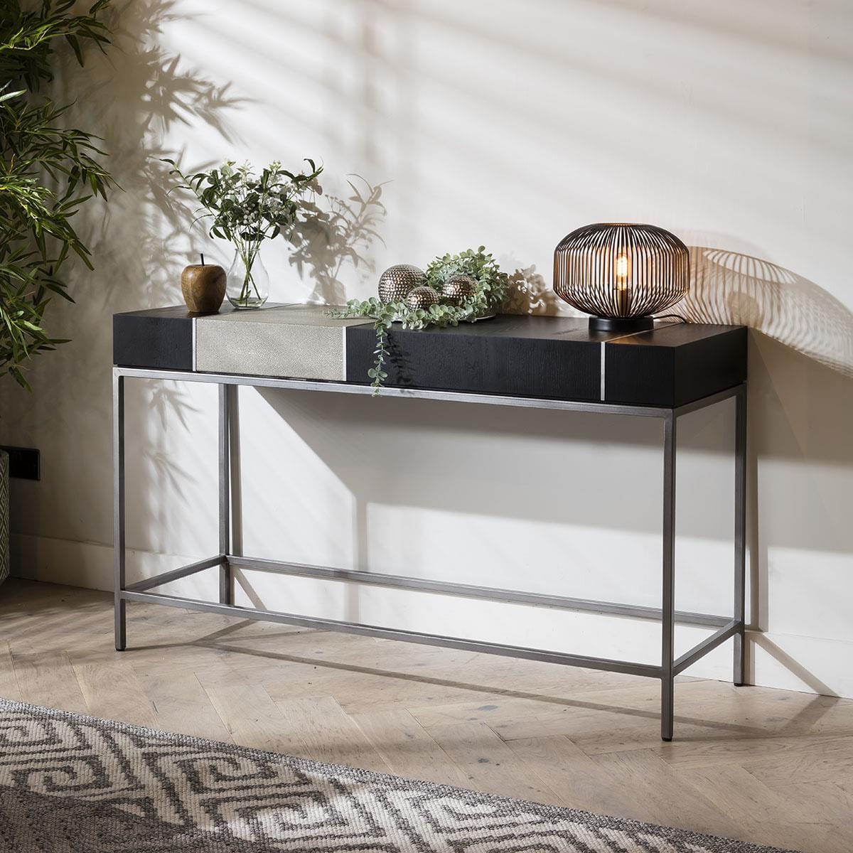 Shagreen Console Hallway Table Black Oak 140cm