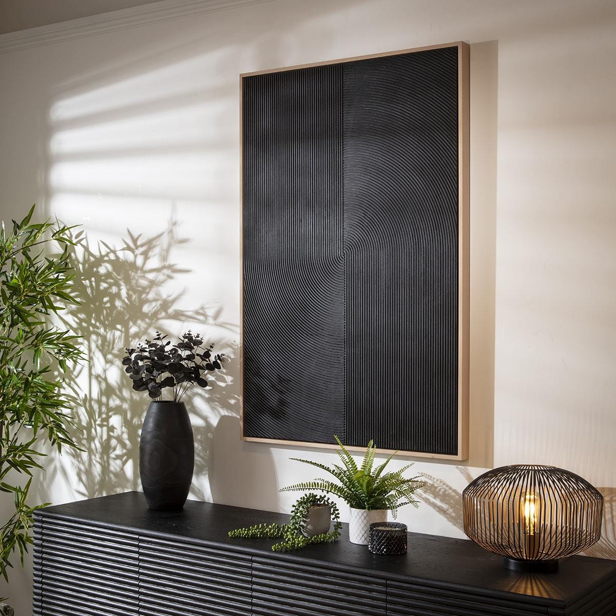 Hand-Carved Framed Wall Artwork Black 80x120cm