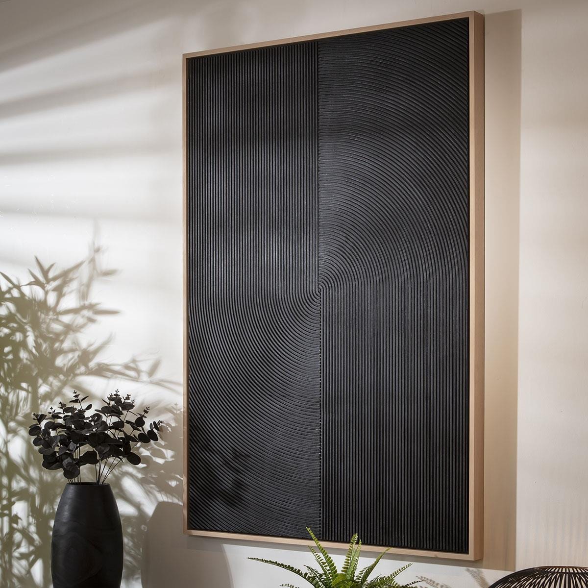 Hand-Carved Framed Wall Artwork Black 80x120cm