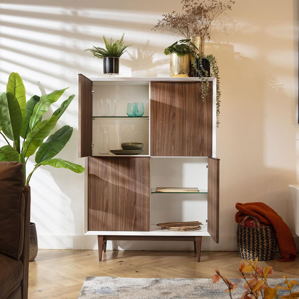 Sito Walnut & Gloss White Tall Sideboard Cabinet 100x140cm