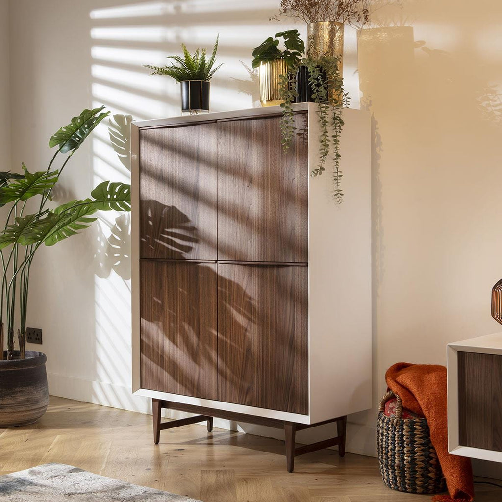Sito Walnut & Gloss White Tall Sideboard Cabinet 100x140cm