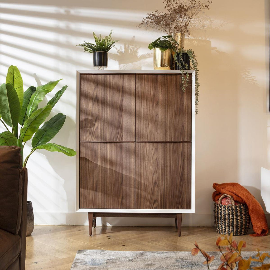 Sito Walnut & Gloss White Tall Sideboard Cabinet 100x140cm