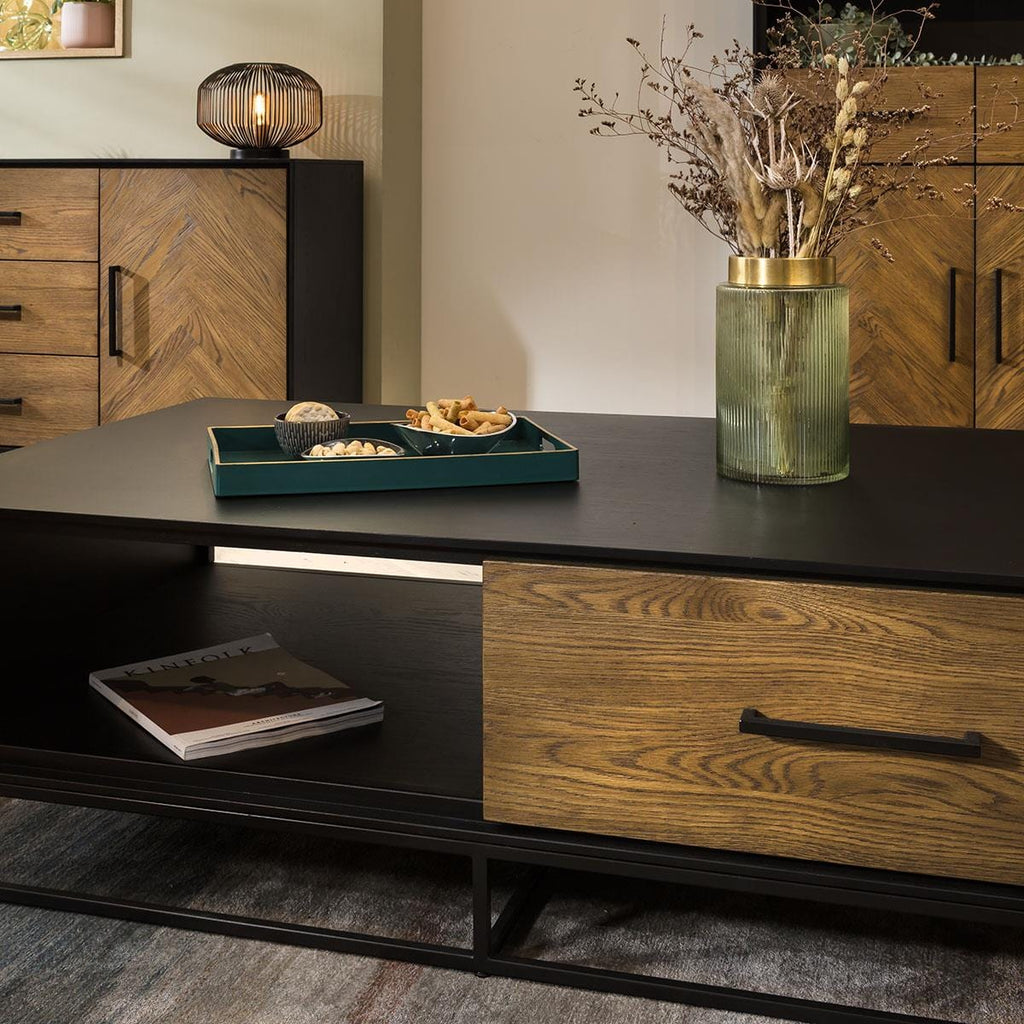 Gemini Solid Wood Coffee Table Black 140x80cm