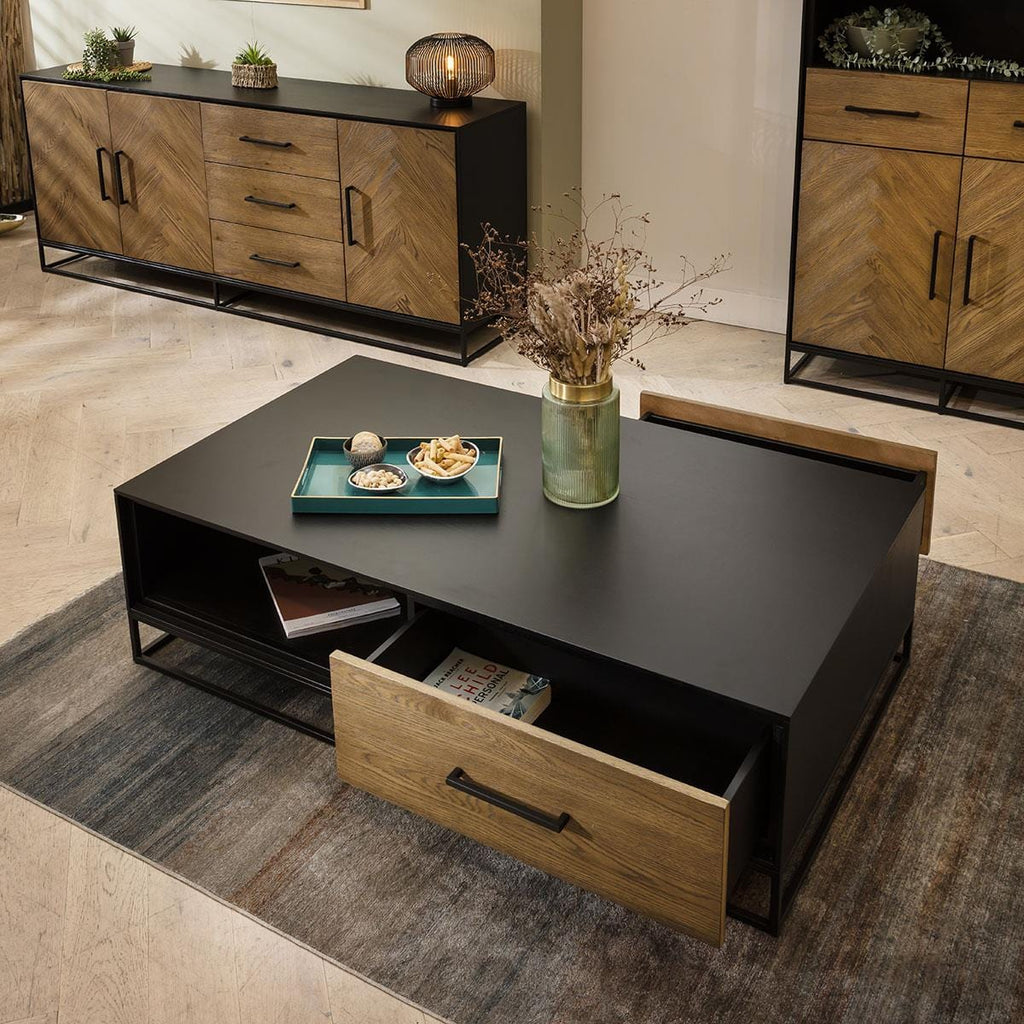 Gemini Solid Wood Coffee Table Black 140x80cm