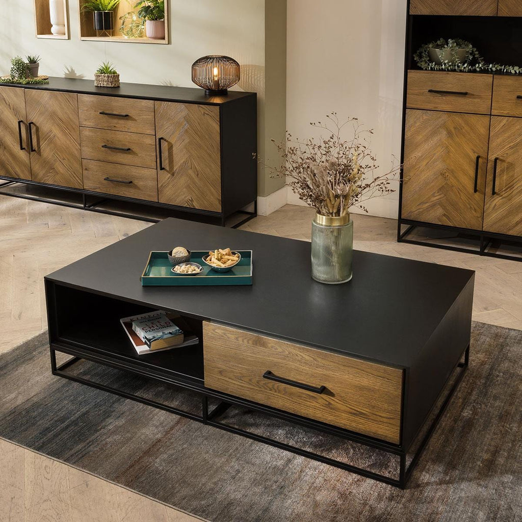 Gemini Solid Wood Coffee Table Black 140x80cm