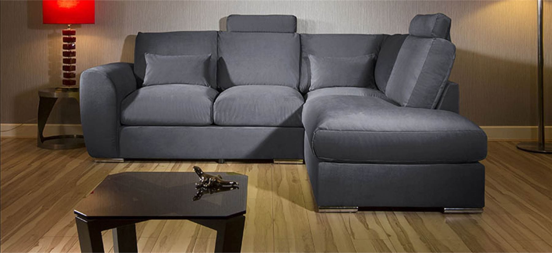 Modern L Shape Sofa Set Settee Corner Group 265x210cm Grey Fabric R