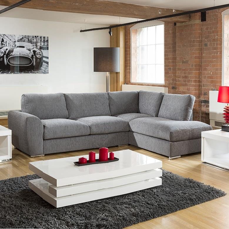 Modern L Shape Sofa Set Settee Corner Group 305x210cm Grey Fabric R