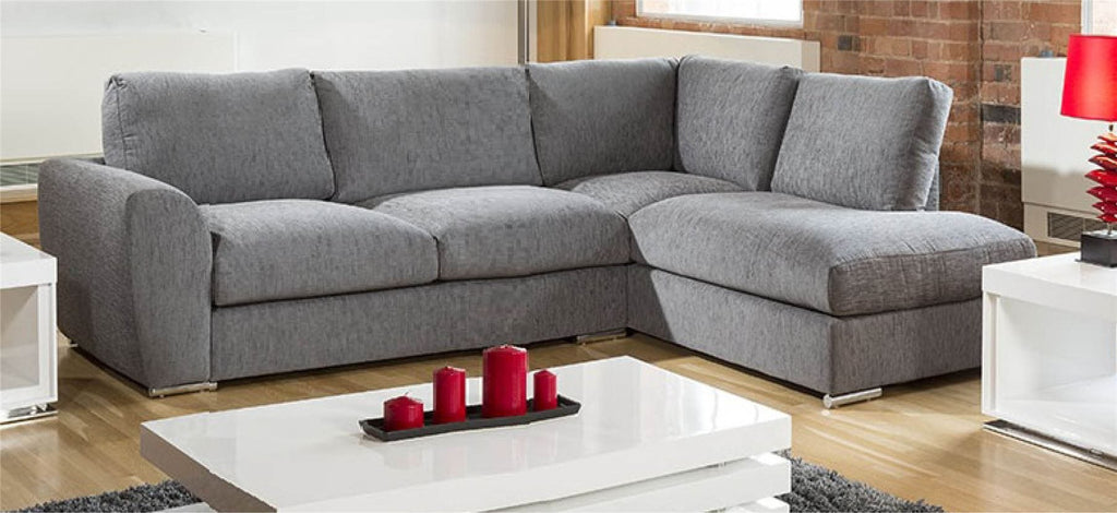 Modern L Shape Sofa Set Settee Corner Group 305x210cm Grey Fabric R