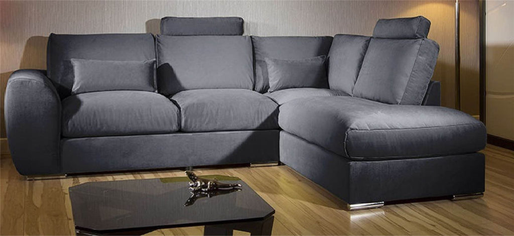 Modern L Shape Sofa Set Settee Corner Group 305x210cm Grey Fabric R