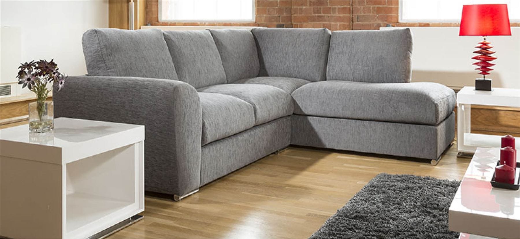 Modern L Shape Sofa Set Settee Corner Group 305x210cm Grey Fabric R
