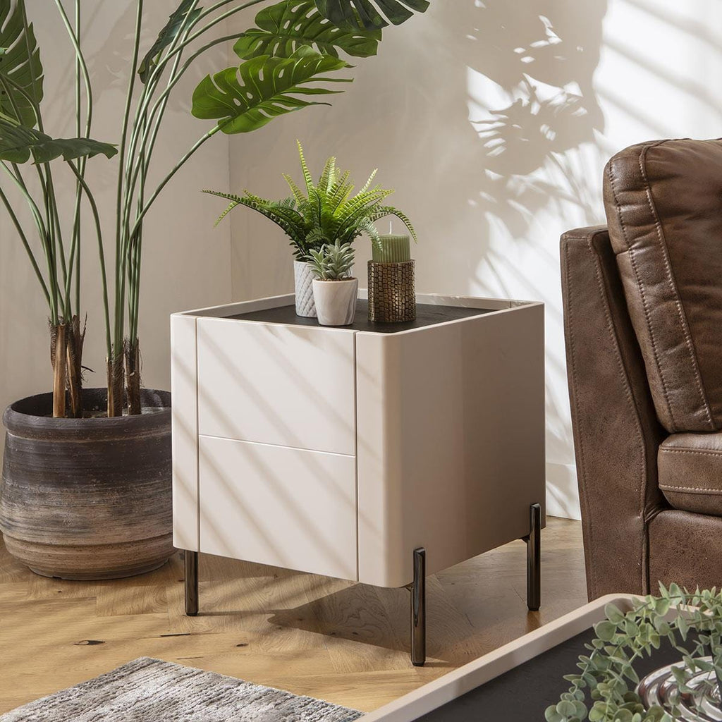 Newton Lamp Side Table Matte Chalk 50x50cm