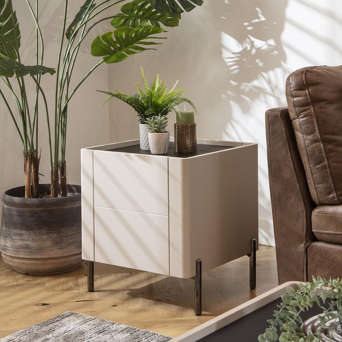 Newton Lamp Side Table Matte Chalk 50x50cm