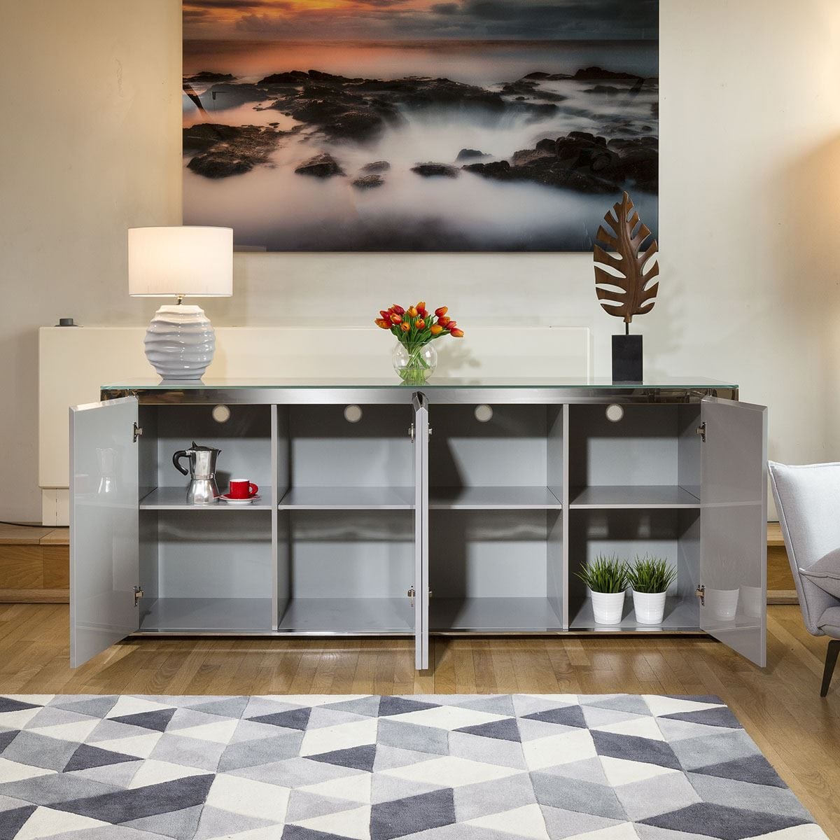 Sophie 4-Door Sideboard Cabinet 200cm Grey